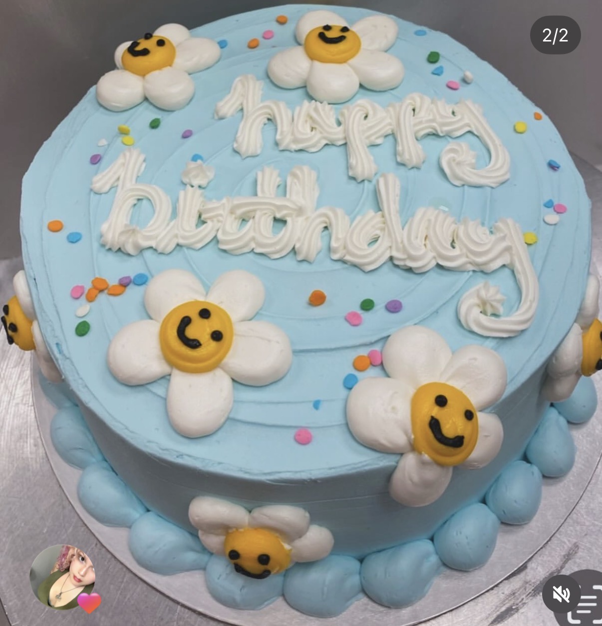 Blue daisy Happy Birthday cake